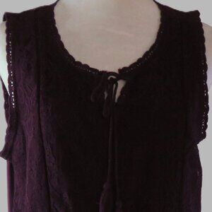 Eye Shadow Deep Purple Sleeveless Pullover Laced Overlay Blouse Size M (C949)
